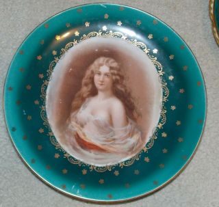 Antique Victoria Austria 9 7/8 " Risque Lady Portrait Transfer Porcelain Plate