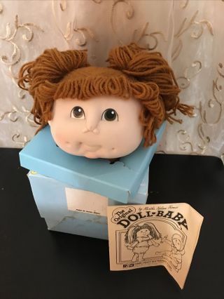 Vintage Cabbage Patch Doll Head Only Brown Hair Brown Eyes Corp 1984 W/ Box
