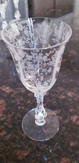 RARE Set of 4 Cambridge Rose Point Claret Crystal Wine Glasses Etched 6 1/4 