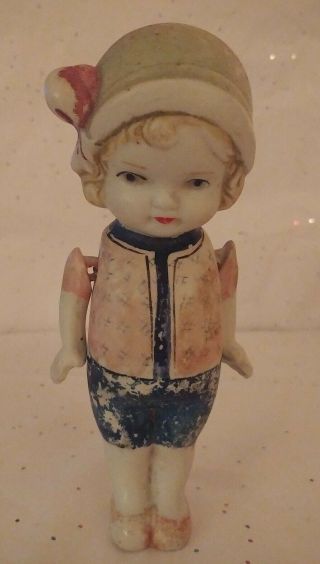 Vintage 6 1/2 " Japan Porcelain Bisque Doll Jointed Arms