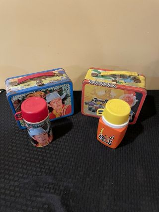2 Vintage Rare 1968 Cowboy In Africa Metal Lunch Box Chuck Connors Racing Wheels