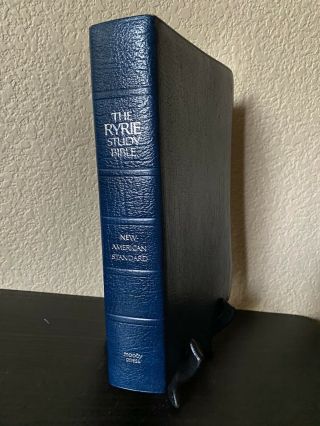 Vtg Rare Blue The Ryrie Study Bible Nas Cowhide Bonded Leather Moody Press 1978