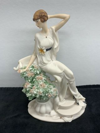 1988 Florence Armani 9” Lady With Flowers Signed Rare Figurine With No Base