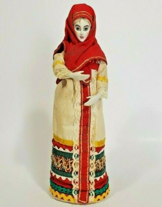 Vintage Porcelain Art Doll Russian Folk 18th Century Costume Handmade Soviet