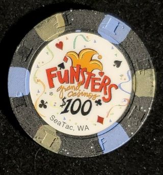 Paulson Funsters Grand Casinos Seatac Wa $100 Casino Poker Chip Rare Clctr Item
