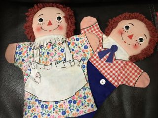 Vintage Raggedy Ann And Andy Knickerbocker Hand Puppets - 1970’s