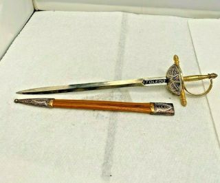 Vtg Spanish Toledo Damascus Steel Sword Sabre Letter Opener Paper Knife Rare