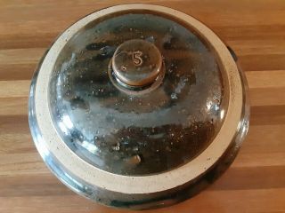 Antique Vintage 5 Stoneware Crock Lid Brown With White Stripe
