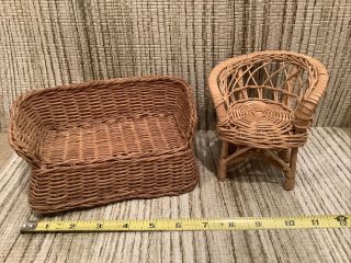 Wicker Chair For Dolls Barbies Dollhouse Rattan Couch & Chair Boho Furniture