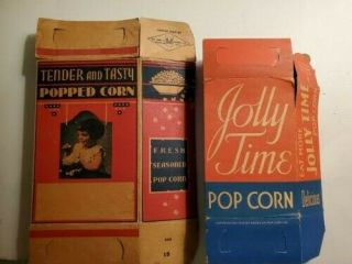 Antique 1939 Jolly Time Popcorn And Tender And Tasty Popped Corn Boxes