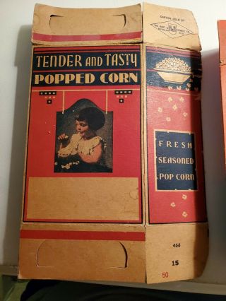 Antique 1939 Jolly Time Popcorn and Tender and Tasty Popped Corn boxes 3