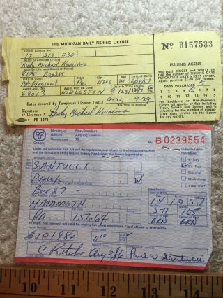 Vintage Non Resident Fishing License Michigan,  Ohio,  Ontario,  Bounty Hunter,  Res.  Oh 2