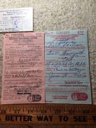 Vintage Non Resident Fishing License Michigan,  Ohio,  Ontario,  Bounty Hunter,  Res.  Oh 3