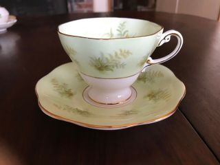 Eb Foley Bone China Tea Cup & Saucer,  Made In England,  Light Green With Ferns