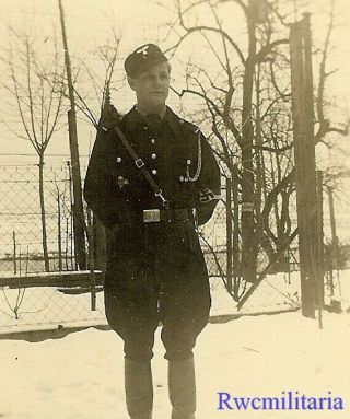Rare Full Outdoor Winter Pic German Uniformed Pimpf Boy Posed; 1942