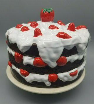 Rare Vintage Strawberry Chocolate Pedestal Cake Stand Plate Cover Ceramic Dish