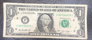 2013 - One Dollar Bill Star Note - Low Serial Number Rare 250,  000 Run Size