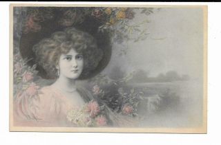 Antique Art Postcard 411 M.  M.  Vienne,  Glamor,  Pretty Lady In Pink
