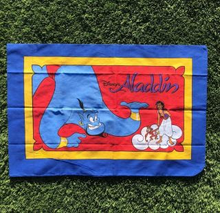 Rare Vtg 90s Disney Aladdin Genie Abu Double Sided Bed Pillow Case 19.  5x30