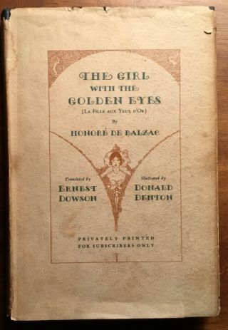 Vg 1928 Hc In Rare Dj Private 1st Ed Girl W Golden Eyes De Balzac Donald Denton