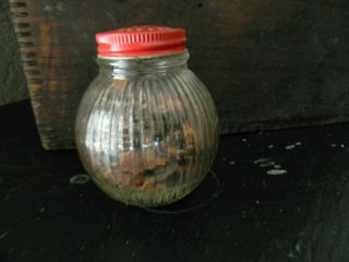 Red Lid Pepper Shaker Ribbed Jar Primitive Vintage Country Farmhouse