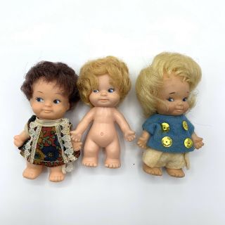 1960’s Vintage 4” 2 Uneeda Peewee Dolls And 1 Clone