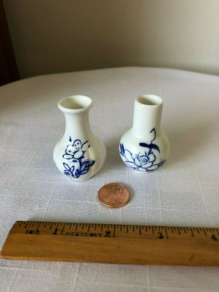 Two Vintage Doll House Delpht Like Hand Painted Miniature Vases