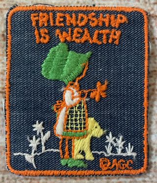 Vintage Embroidered Holly Hobbie W/ Dog Denim Repair Patch Friendship Is Wealth