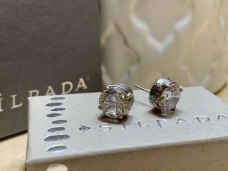 Rare Silpada Cubic Zirconia Sterling Silver Stud Earrings P2381 Queen For A Day