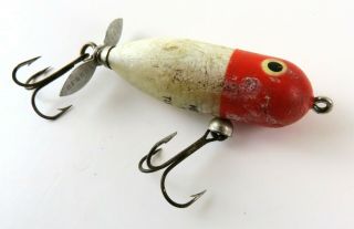Vintage Heddon Tiny Torpedo Plastic Crankbait Fishing Lure,  White & Red,  Rough