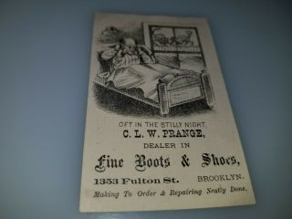 Antique Victorian Trade Card C L W Prange Dealer In Fine Boots & Shoes Brooklyn