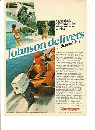 Vintage 1968 Johnson Sea - Horse 55 Hp Outboard Motors Color Ad