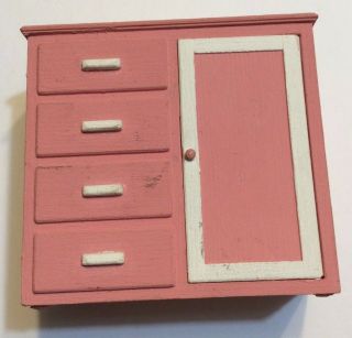 Vintage Wood Dollhouse Miniature Pink Changing Table Bureau Furniture Doll House