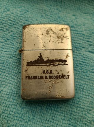 Vintage Zippo Lighter Pat 2032695 Uss Franklin D Roosevelt Rare Double Sided