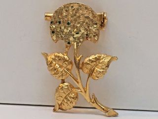 Vintage Signed Jj Flower Pin Brooch Gold Tone Sparkles 1.  5 " Long,