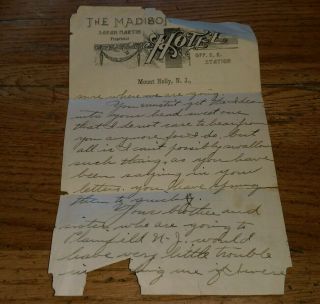 Antique Stationary Correspondence The Madison Hotel Mount Holly Nj Rr Station