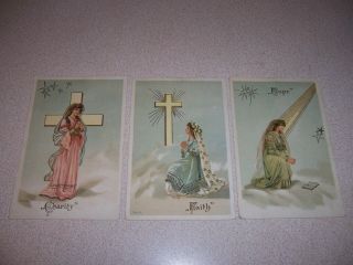 C.  1900 Charity,  Faith & Hope Women Antique Christian Religious Postcard Set