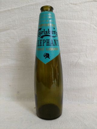 Antique Carlsberg Elephant Malt Liquor Bottle Pale Olive Green Uncommon Find