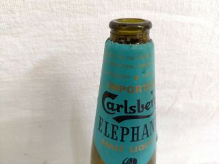 Antique Carlsberg Elephant Malt Liquor Bottle Pale Olive Green Uncommon Find 2