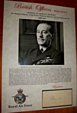 V/rare Marshal Of The Raf Cyril.  L.  N Newall Signed On Piece Raf Officers Profile