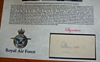 V/RARE MARSHAL OF THE RAF CYRIL.  L.  N NEWALL SIGNED ON PIECE RAF OFFICERS PROFILE 2