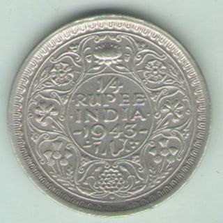 British India - 1943 - George Vi 1/4 Rupee Silver Coin Ex - Rare Coin