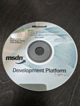 Ultra Rare: Microsoft Windows Me Codename Millennium Beta 3 Cd (msdn)