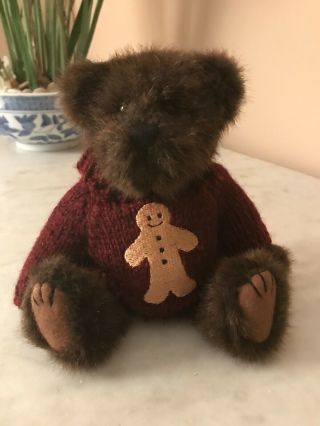 Boyd’s Bears Dark Brown Bear With Gingerbread Man Sweater (poseable)