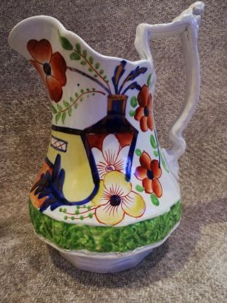 Rare 19th.  C.  Victorian Gaudy Welsh Pottery Jug With Copper Lustrec1845