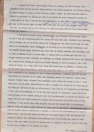 Rare Orig " Nwmp - North West Mounted Police " Letter / Statement From Officer