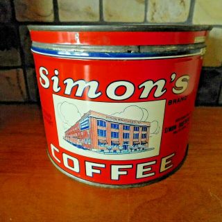 VINTAGE SIMON ' S COFFEE TIN CAN / SIMON BROTHERS INC.  SOUTH BEND,  INDIANA RARE 3