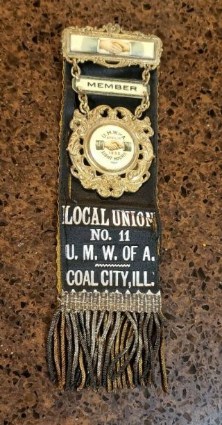 Rare 1898 Coal City Illinois United Mine Workers Of America Umwa Ribbon Badge