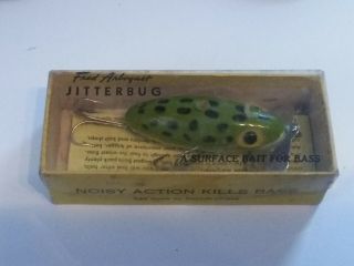 Vintage Fred Arbogast Frog Jitterbug Fishing Lure Box Rare Color Spots