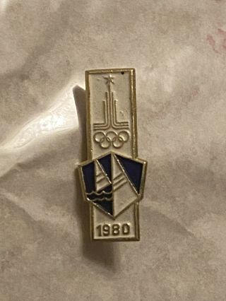 Very Rare Moscow 1980 Olympics Pin Button Badge Sailing Tallinn Blue White Vgc